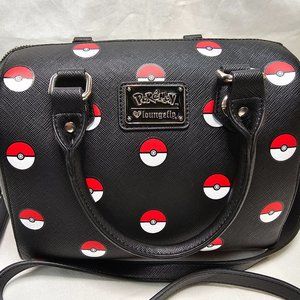 Loungefly Pokemon Pokeball AOP Purse Drop Strap Black Red White- 9*8*6"